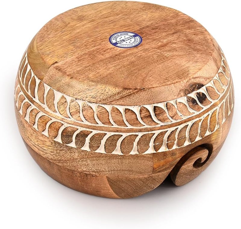 MAHASU Yarn Storage Mango Wood Yarn Bowl for Crocheting Accessories and Supplies Organizer Wool Storage Bowl Round (7" x 7" x 4") - Image 3